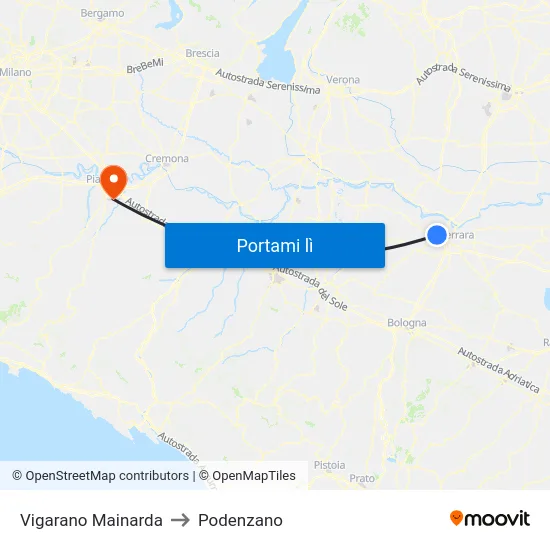 Vigarano Mainarda to Podenzano map