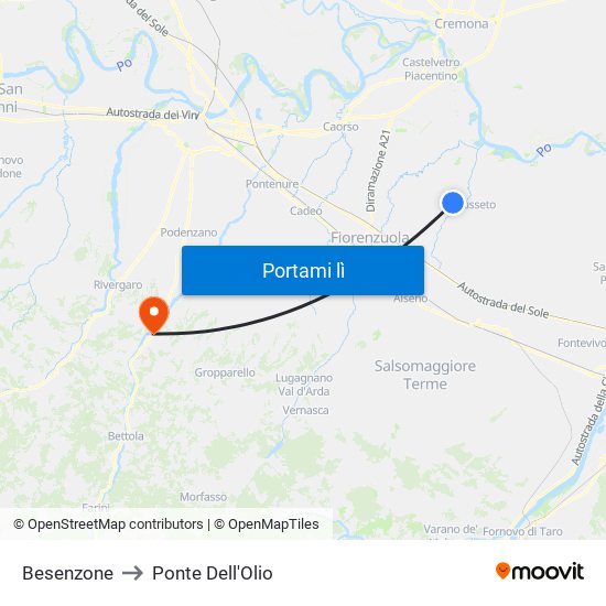 Besenzone to Ponte Dell'Olio map