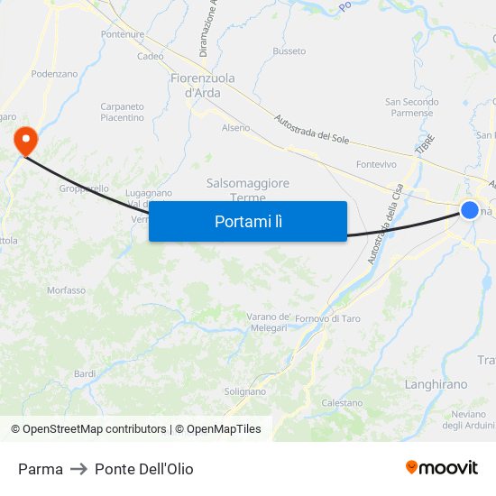 Parma to Ponte Dell'Olio map