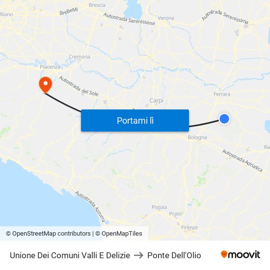 Unione Dei Comuni Valli E Delizie to Ponte Dell'Olio map