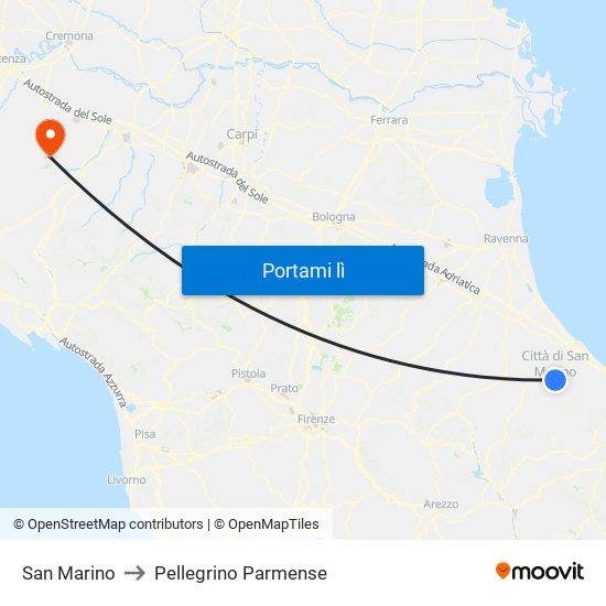 San Marino to Pellegrino Parmense map