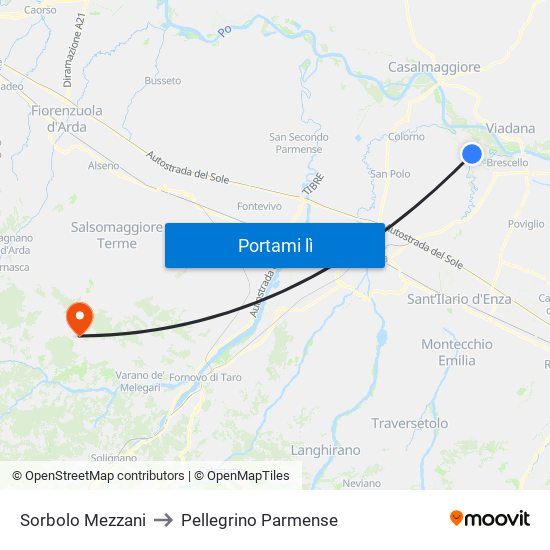 Sorbolo Mezzani to Pellegrino Parmense map