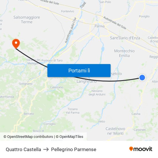 Quattro Castella to Pellegrino Parmense map