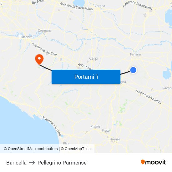 Baricella to Pellegrino Parmense map