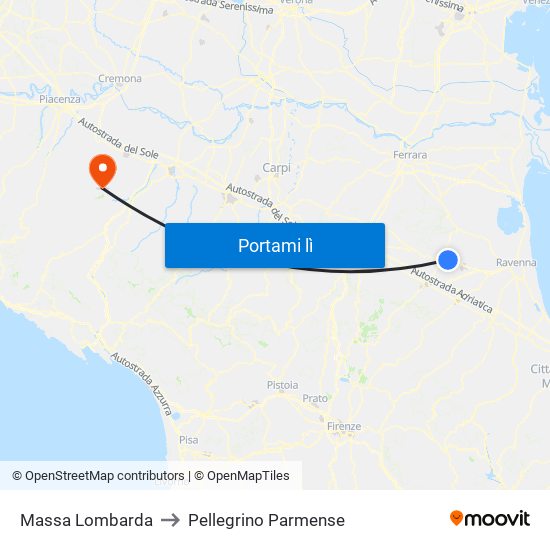 Massa Lombarda to Pellegrino Parmense map