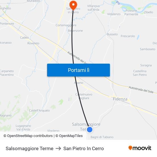 Salsomaggiore Terme to San Pietro In Cerro map