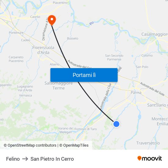 Felino to San Pietro In Cerro map