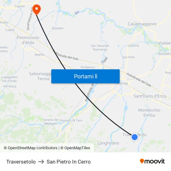 Traversetolo to San Pietro In Cerro map