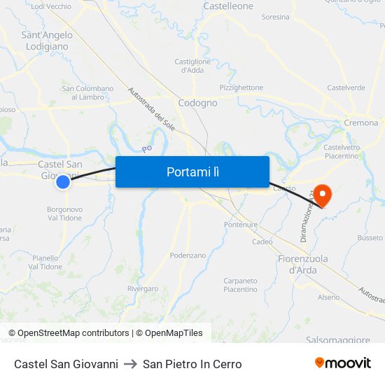 Castel San Giovanni to San Pietro In Cerro map