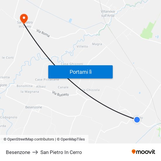 Besenzone to San Pietro In Cerro map