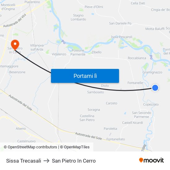 Sissa Trecasali to San Pietro In Cerro map