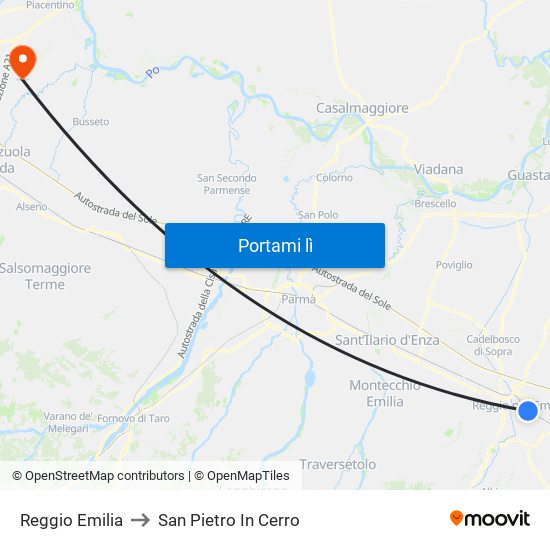 Reggio Emilia to San Pietro In Cerro map