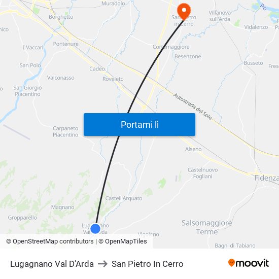 Lugagnano Val D'Arda to San Pietro In Cerro map