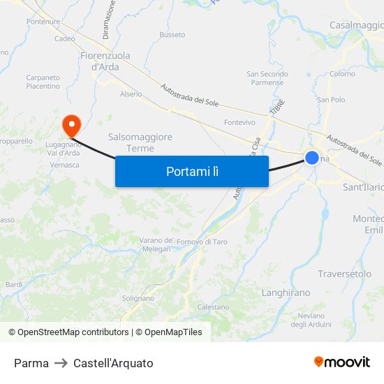 Parma to Castell'Arquato map