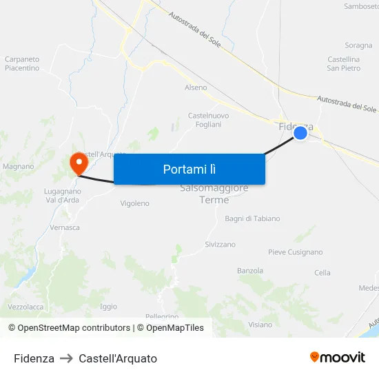 Fidenza to Castell'Arquato map