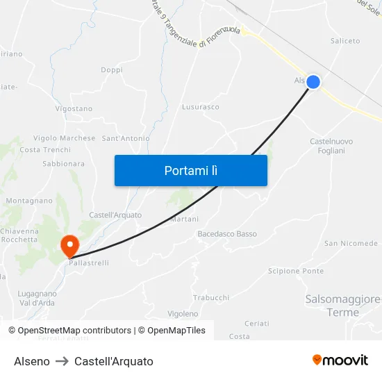 Alseno to Castell'Arquato map