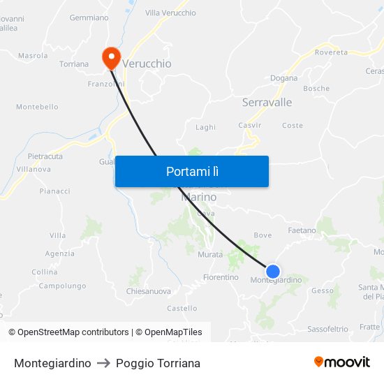 Montegiardino to Poggio Torriana map