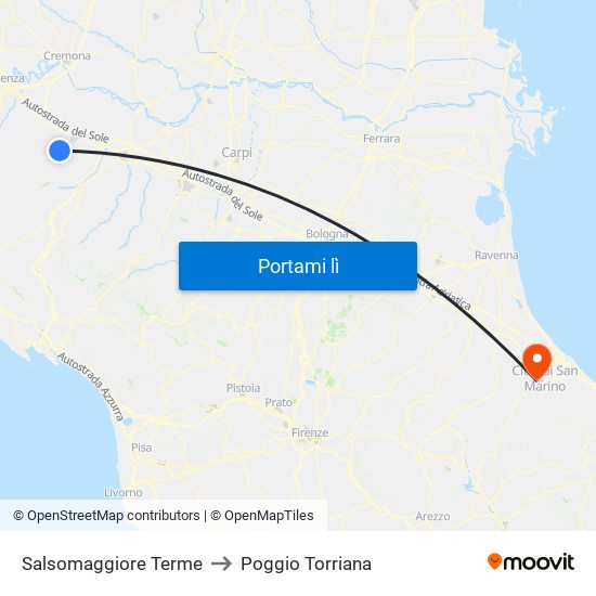 Salsomaggiore Terme to Poggio Torriana map