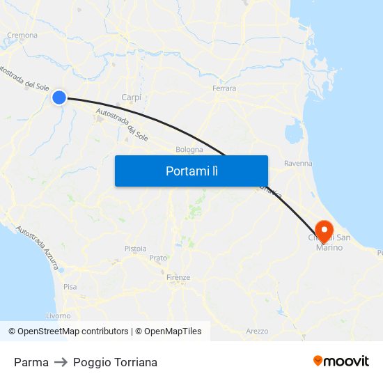 Parma to Poggio Torriana map