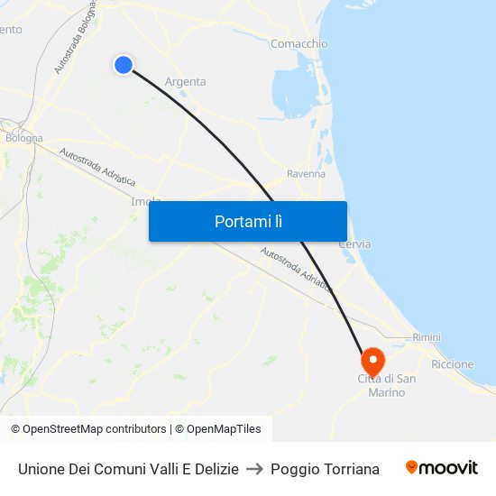 Unione Dei Comuni Valli E Delizie to Poggio Torriana map