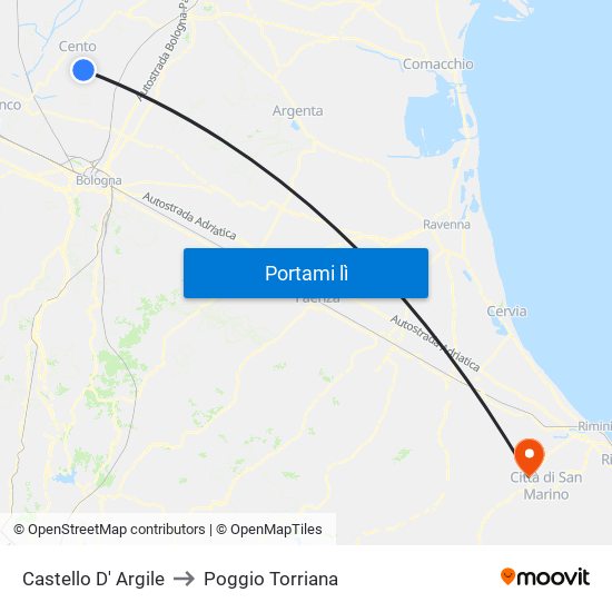 Castello D' Argile to Poggio Torriana map