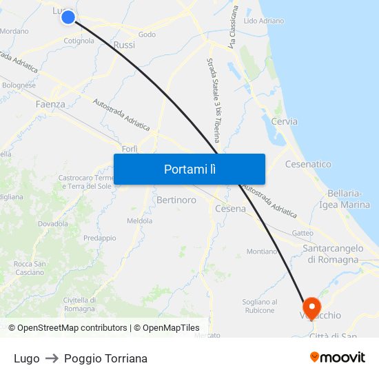 Lugo to Poggio Torriana map