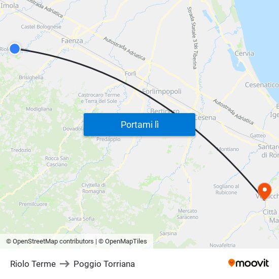 Riolo Terme to Poggio Torriana map
