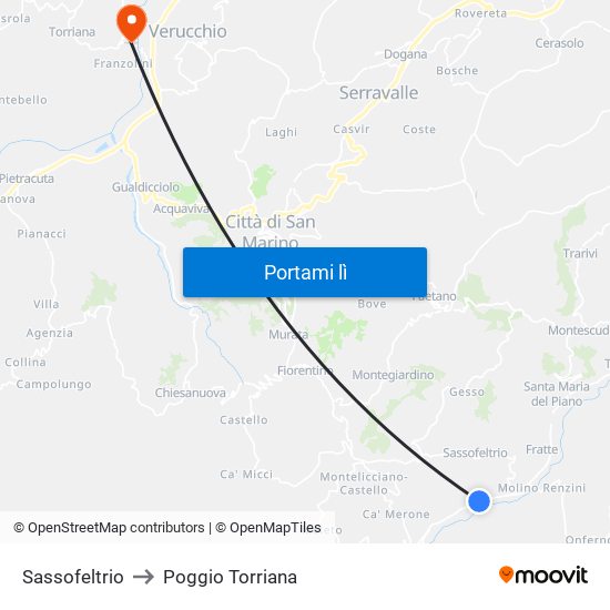 Sassofeltrio to Poggio Torriana map