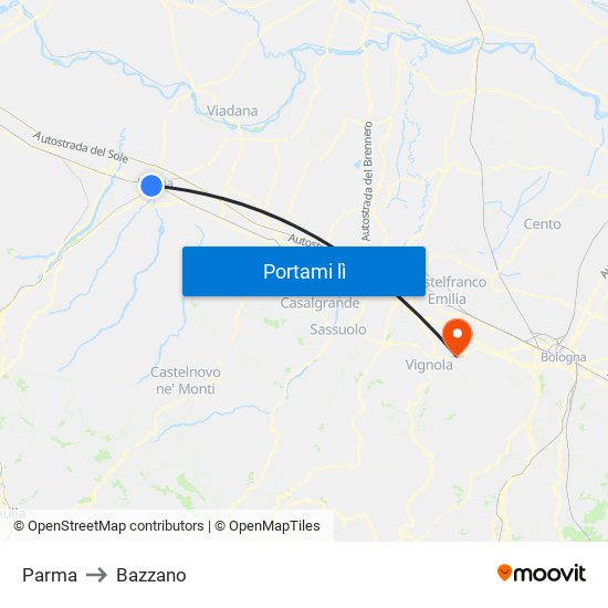 Parma to Bazzano map