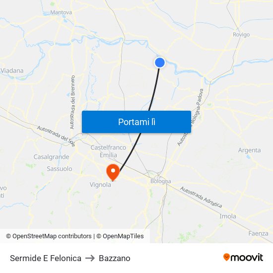 Sermide E Felonica to Bazzano map