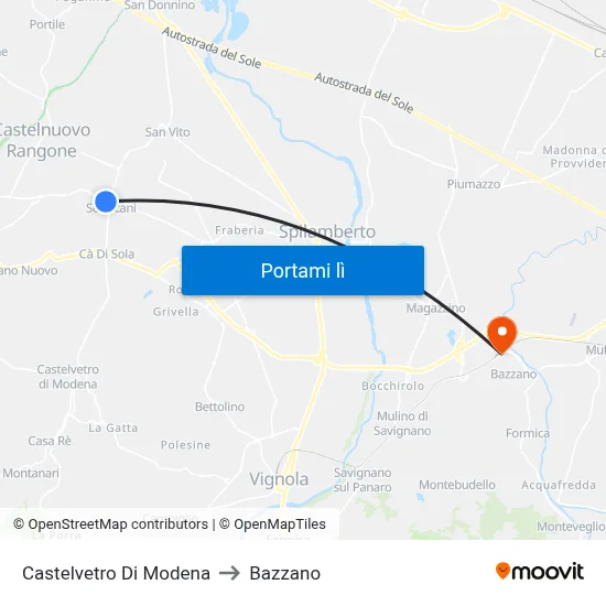 Castelvetro Di Modena to Bazzano map