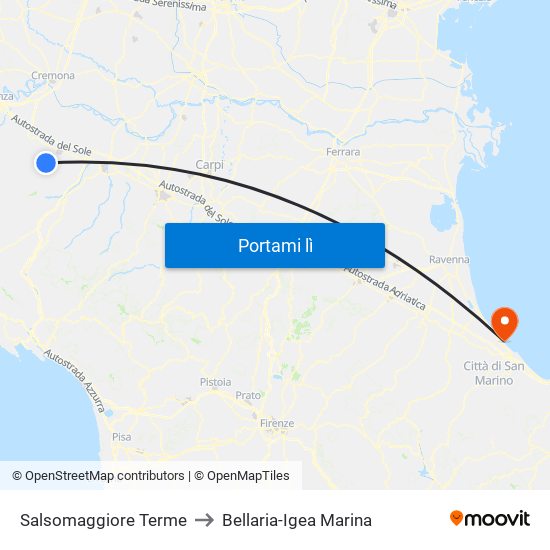 Salsomaggiore Terme to Bellaria-Igea Marina map