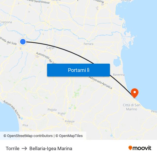 Torrile to Bellaria-Igea Marina map