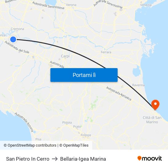San Pietro In Cerro to Bellaria-Igea Marina map