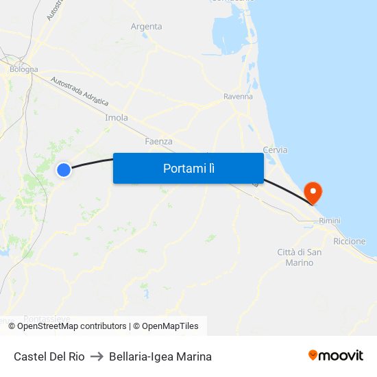 Castel Del Rio to Bellaria-Igea Marina map