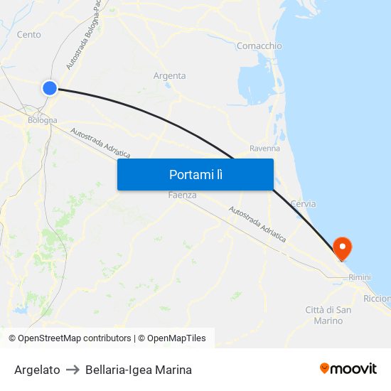 Argelato to Bellaria-Igea Marina map
