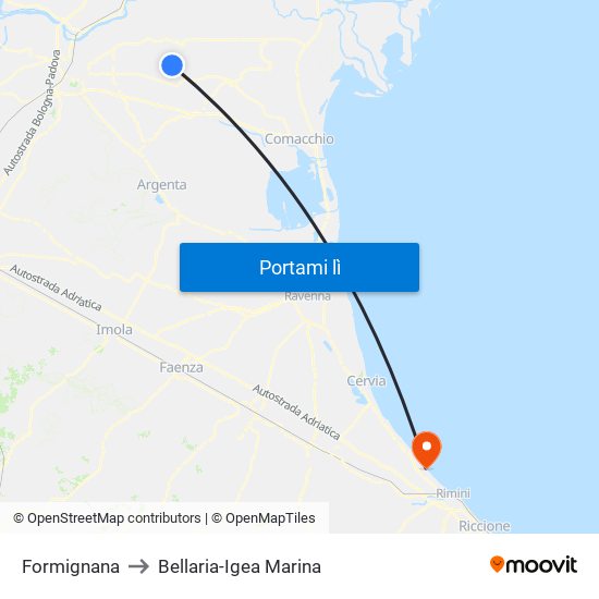 Formignana to Bellaria-Igea Marina map