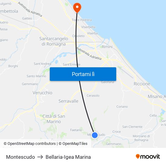 Montescudo to Bellaria-Igea Marina map