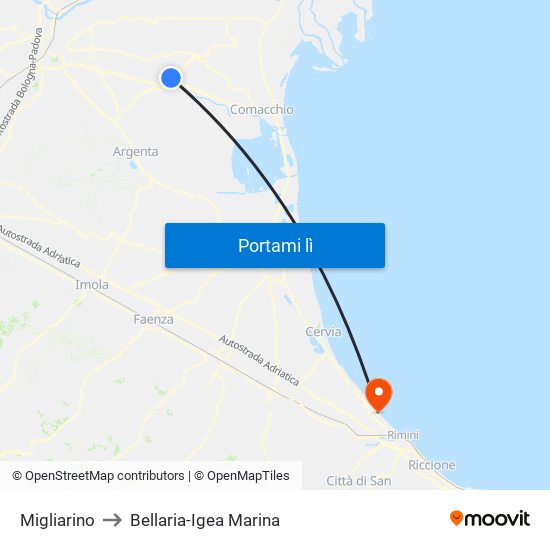 Migliarino to Bellaria-Igea Marina map