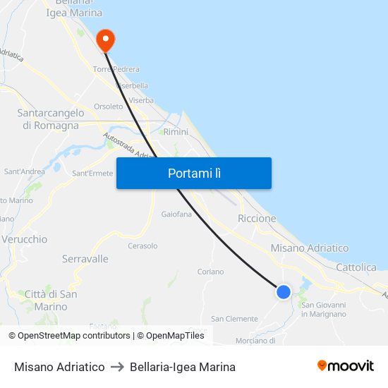 Misano Adriatico to Bellaria-Igea Marina map