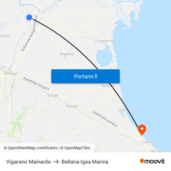 Vigarano Mainarda to Bellaria-Igea Marina map