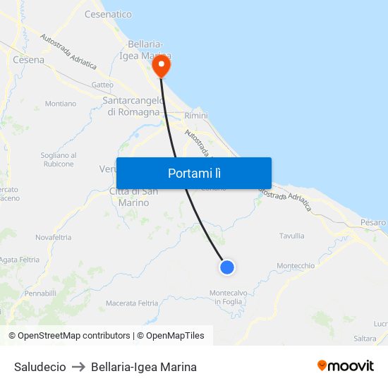 Saludecio to Bellaria-Igea Marina map