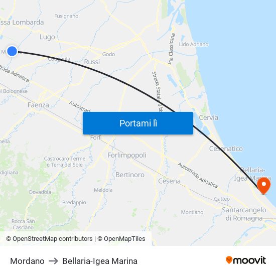 Mordano to Bellaria-Igea Marina map