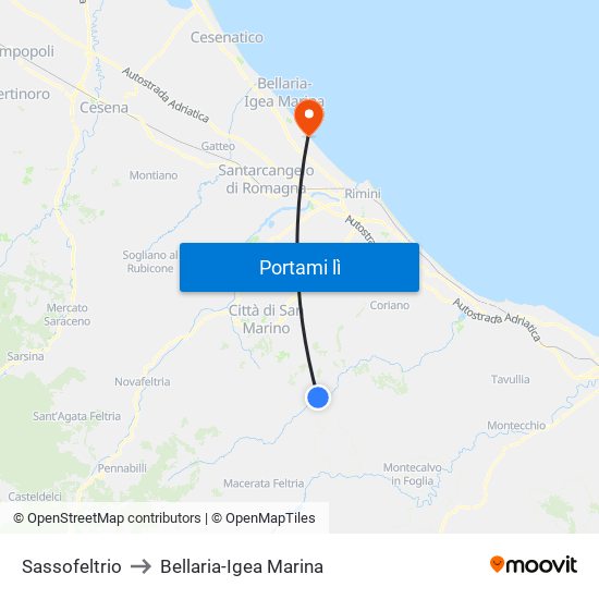 Sassofeltrio to Bellaria-Igea Marina map