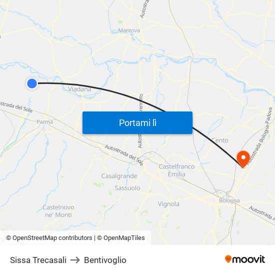 Sissa Trecasali to Bentivoglio map