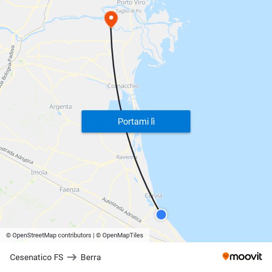 Cesenatico FS to Berra map