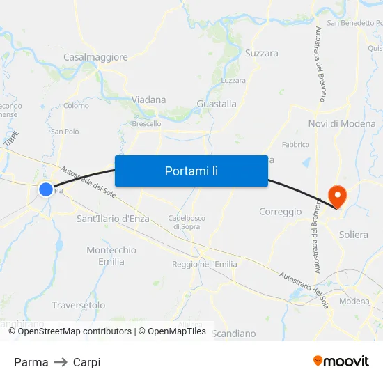 Parma to Carpi map