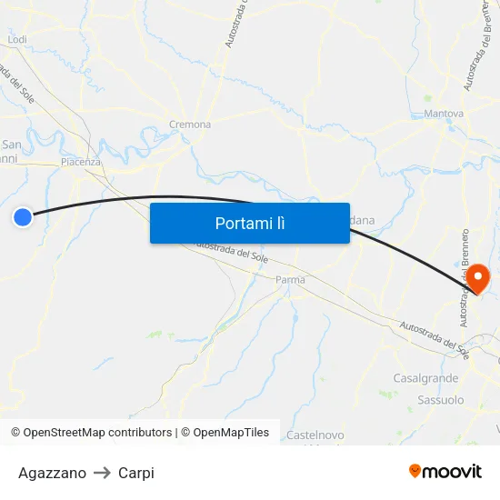 Agazzano to Carpi map