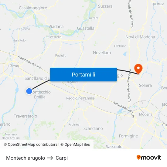 Montechiarugolo to Carpi map