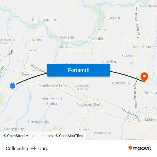 Collecchio to Carpi map